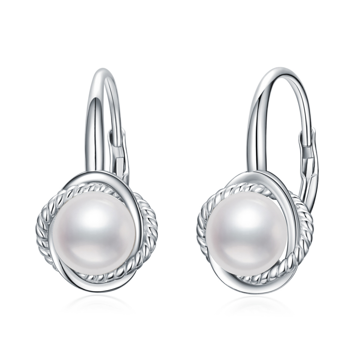 Sterling Silver Circular Shaped Pearl Round Hoop Earrings-1