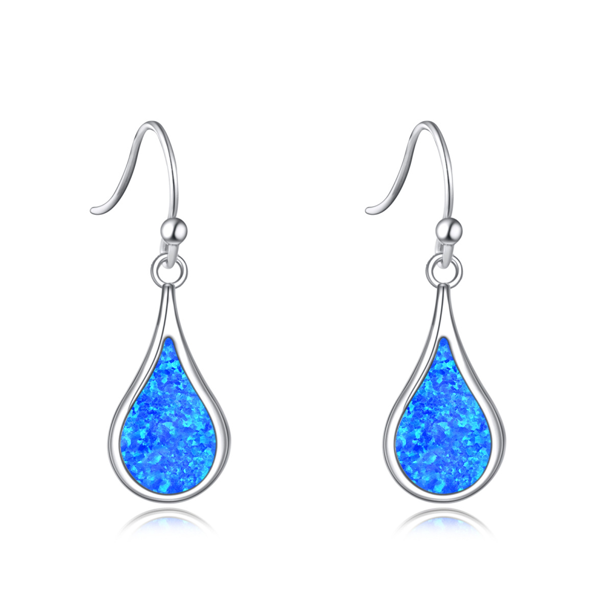 Sterling Silver Opal Drop Shape Drop Earrings-1