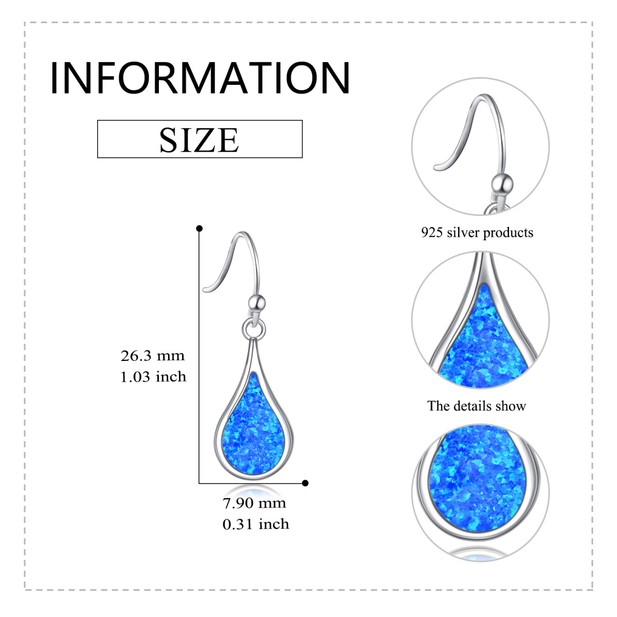 Sterling Silver Opal Drop Shape Drop Earrings-6