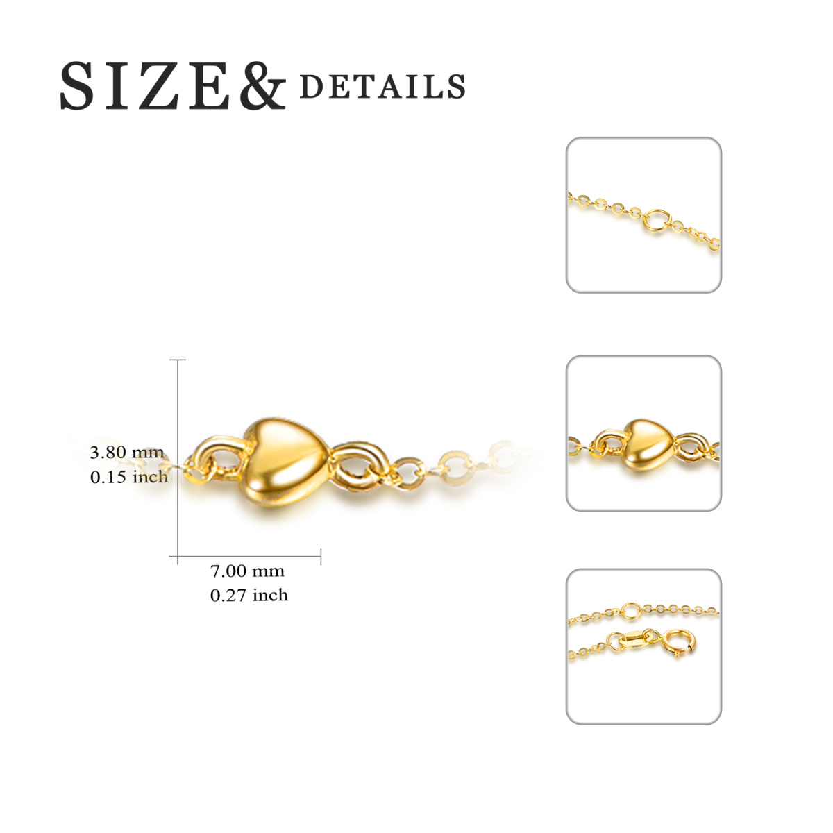Bracelet en or 14K avec chaîne en forme de coeur-5