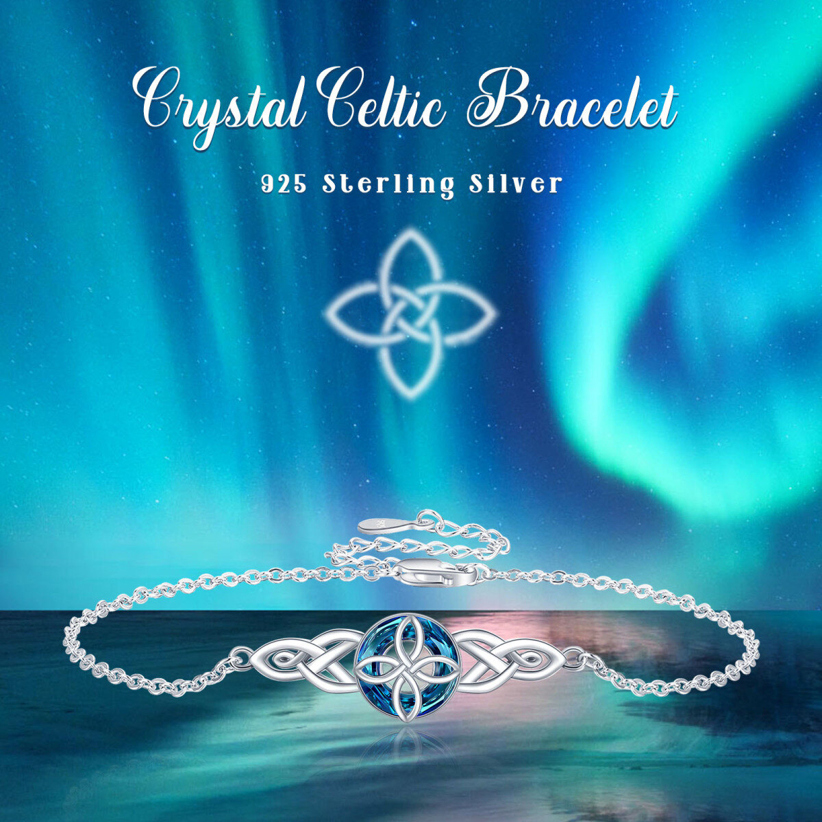 Sterling Silver Circular Shaped Crystal Celtic Knot Pendant Bracelet-6