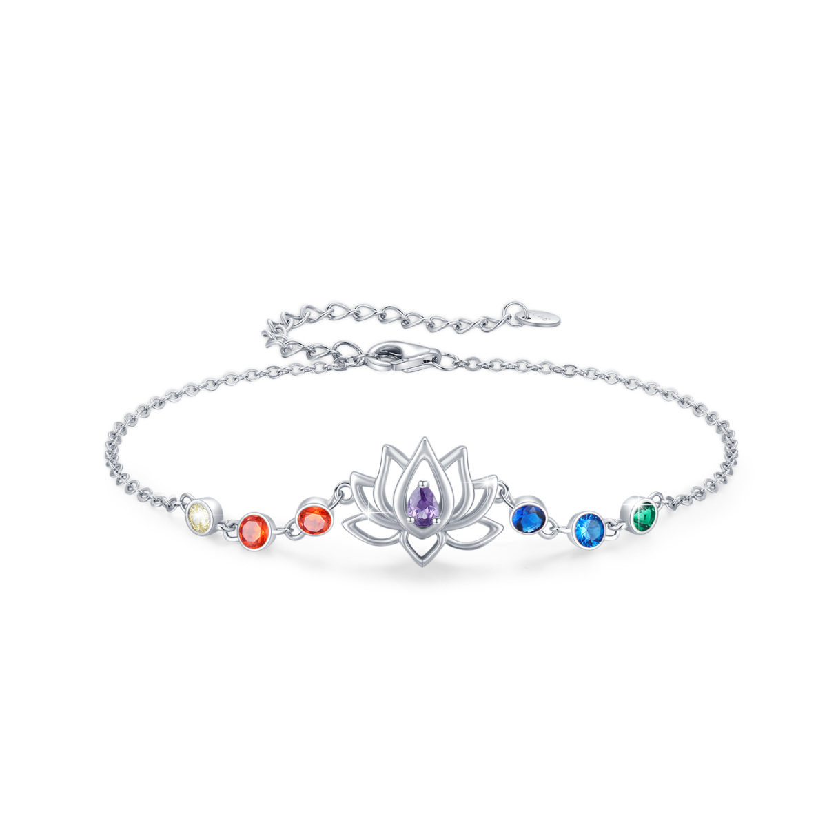 Sterling Silber kreisförmig Cubic Zirkonia Lotus & Chakras Anhänger Armband-1