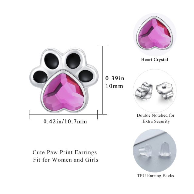 Sterling Silver Heart Shaped Crystal Paw Stud Earrings-5