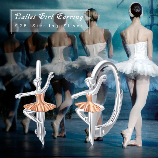 Sterling Silver Two-tone Ballet Dancer Lever-back Earrings-4