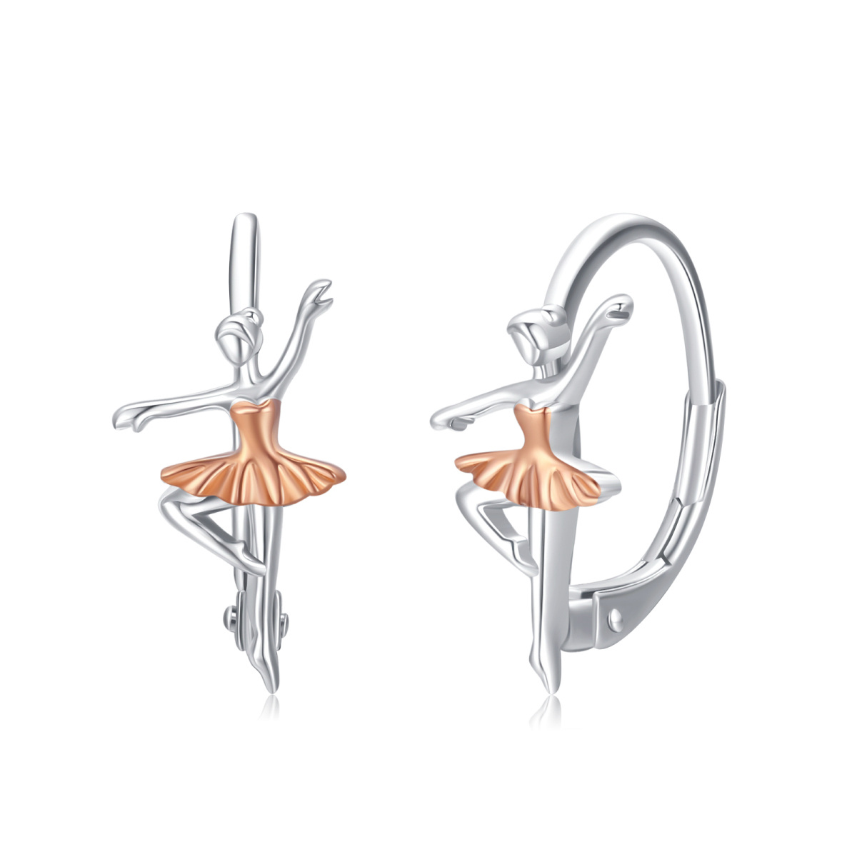 Boucles d'oreilles en argent sterling bicolore danseuse de ballet-1