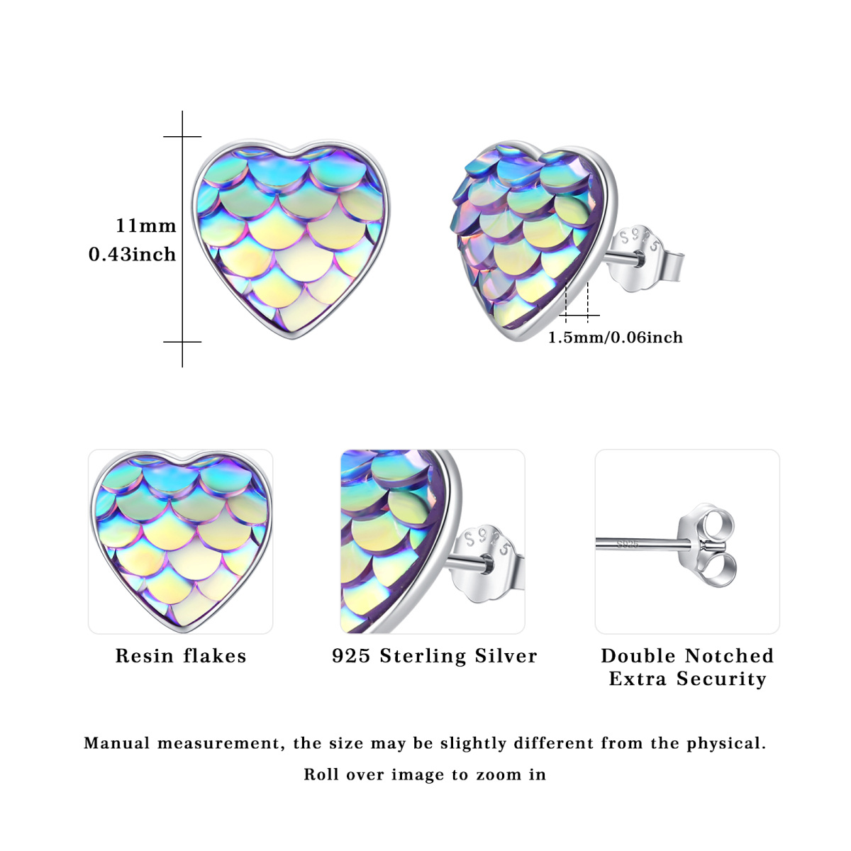 Sterling Silver Abalone Shellfish Heart Stud Earrings-6