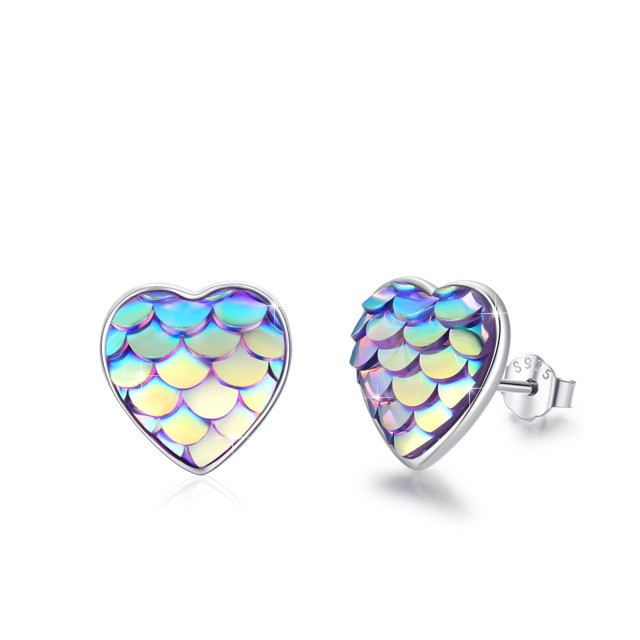 Sterling Silver Abalone Shellfish Heart Stud Earrings-0