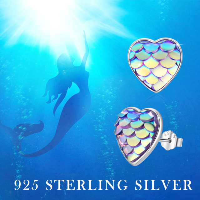 Sterling Silver Abalone Shellfish Heart Stud Earrings-4