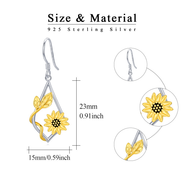 Sterling Silver Two-tone Sunflower Stud Earrings-4