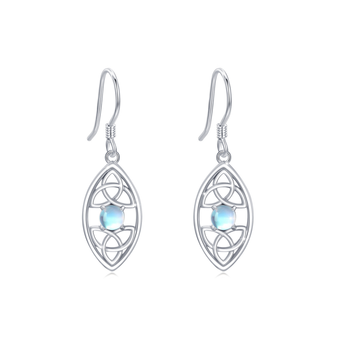 Sterling Silver Circular Shaped Moonstone Celtic Knot Drop Earrings-1