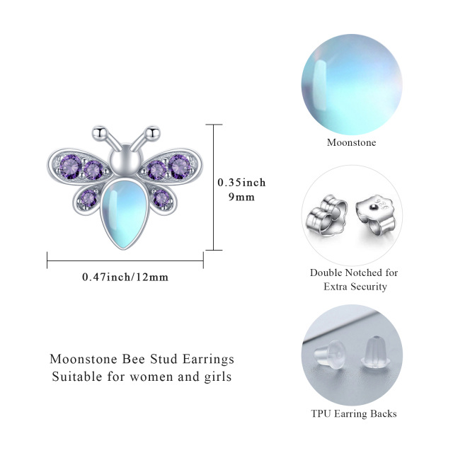 Moonstone Bee Stud Earrings-2