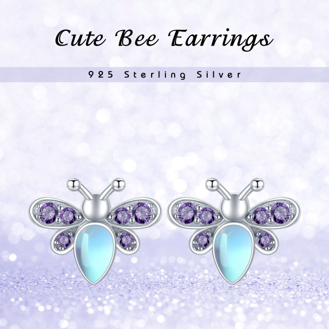 Moonstone Bee Stud Earrings-5