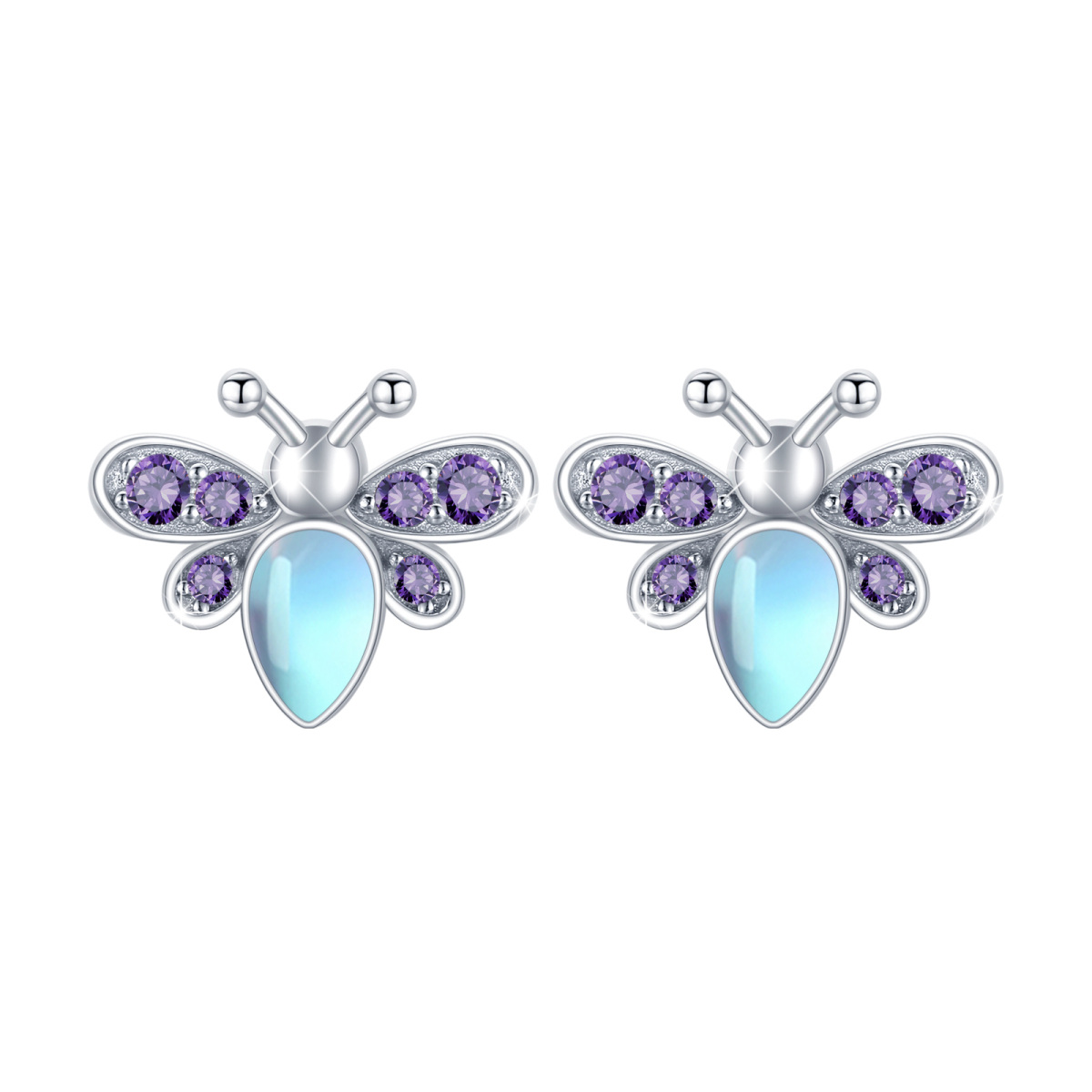 Sterling Silver Moonstone Bee Stud Earrings-1