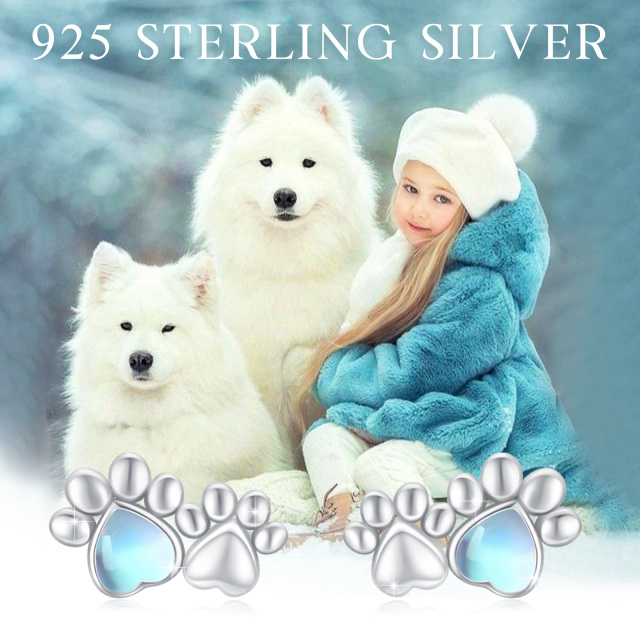 Boucles d'oreilles en pierre de lune en argent sterling 925, clous de patte de chien, boucles d'oreilles hypoallergéniques, cadeau-2