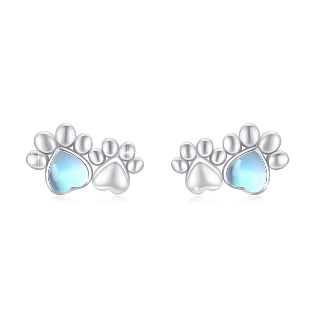 Sterling Silver Heart Shaped Moonstone Claws Stud Earrings-1