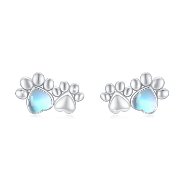 Boucles d'oreilles en pierre de lune en argent sterling 925, clous de patte de chien, boucles d'oreilles hypoallergéniques, cadeau-0