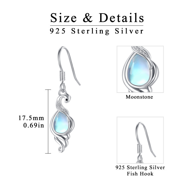 Sterling Silver Circular Shaped Moonstone Phoenix Stud Earrings-3