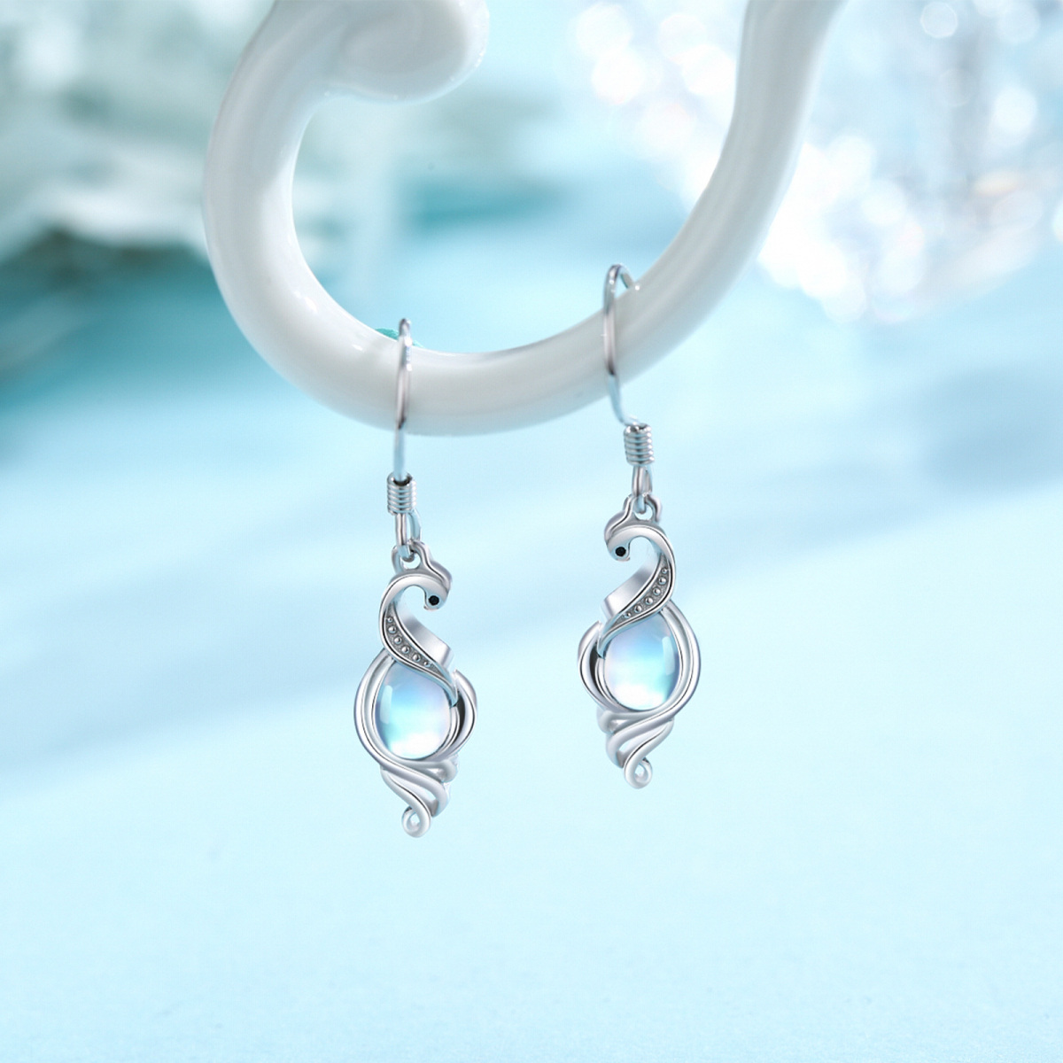 Boucles d'oreilles en argent sterling avec Phoenix en pierre de lune de forme circulaire-5