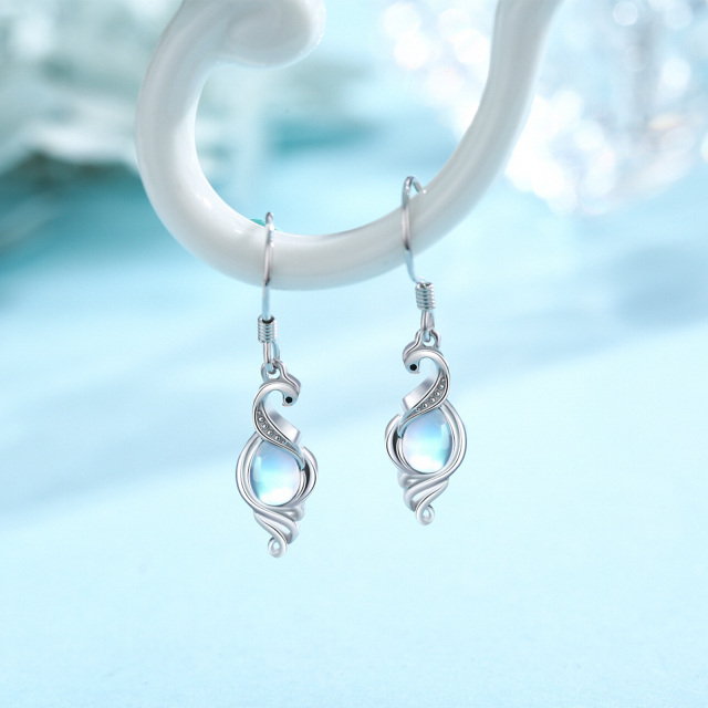 Boucles d'oreilles en argent sterling avec Phoenix en pierre de lune de forme circulaire-4