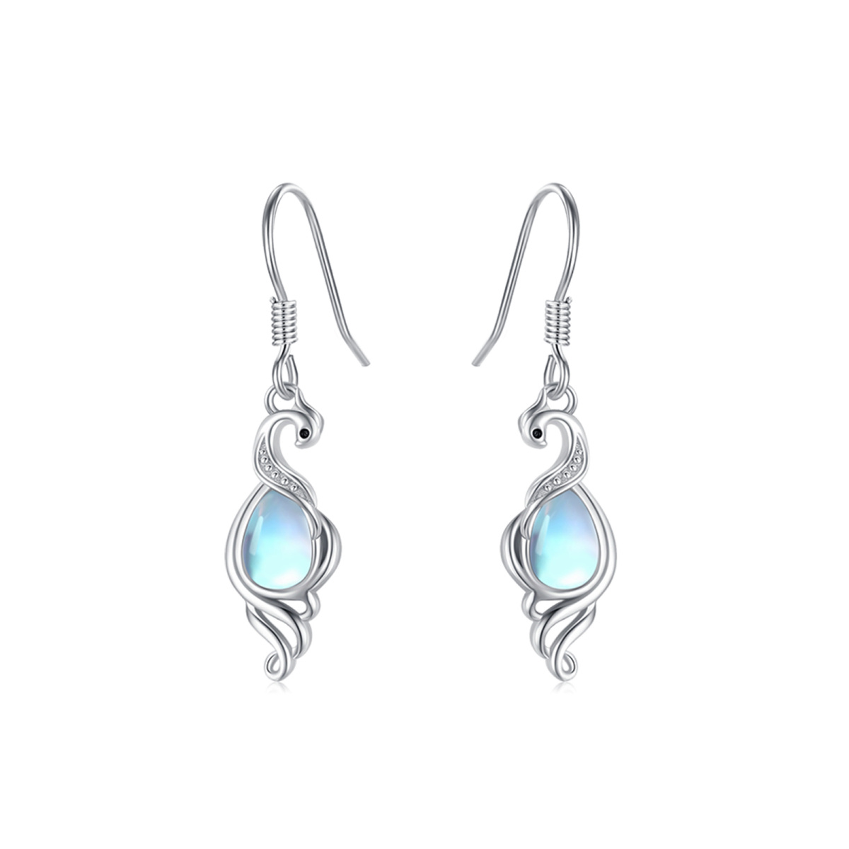 Sterling Silver Circular Shaped Moonstone Phoenix Stud Earrings-1