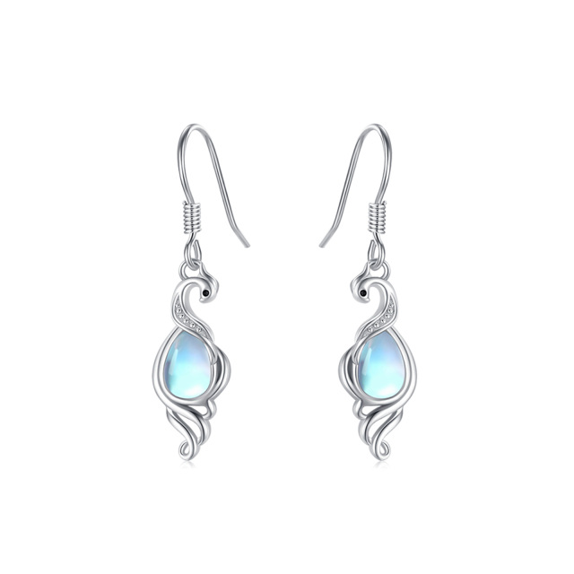 Boucles d'oreilles en argent sterling avec Phoenix en pierre de lune de forme circulaire-0