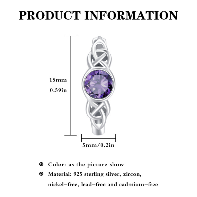 Brincos de prata esterlina com argola de zircão redondo e nó celta-3