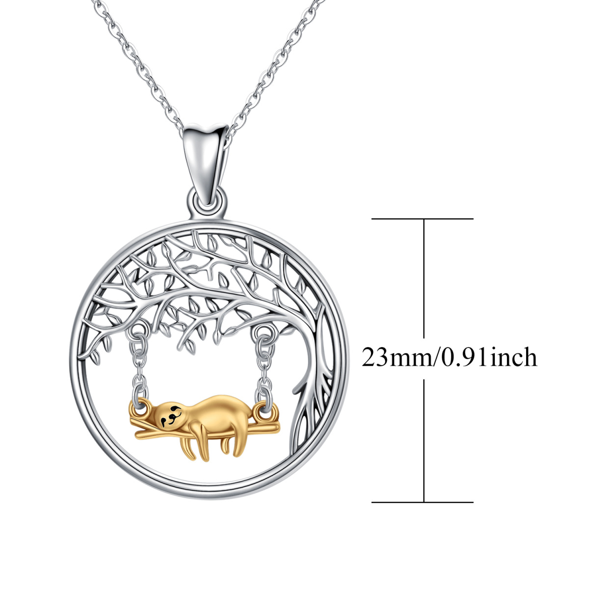 Sterling Silver Two-tone Sloth & Tree Of Life Pendant Necklace-5