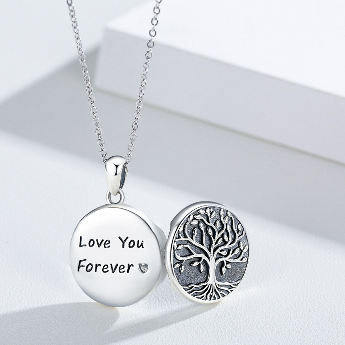 Sterling Silver Tree Of Life & Personalized Photo Personalized Photo Locket Necklace with Engraved Word-4