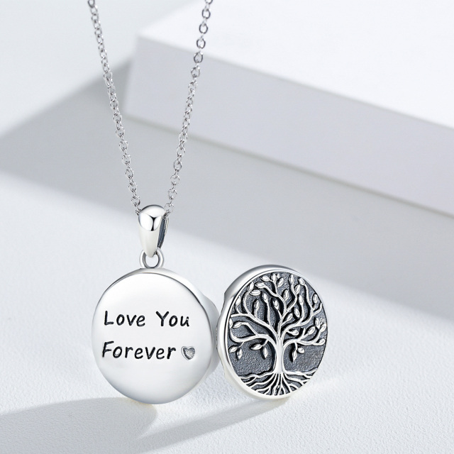 Sterling Silver Tree Of Life Personalized Photo Locket Necklace with Engraved Word-4
