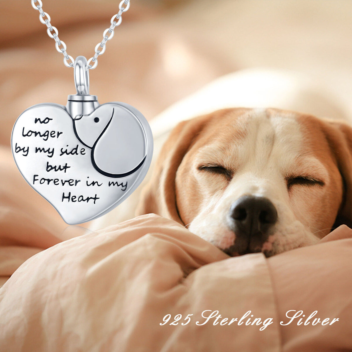 Sterling Silber Hund & Herz Urne Halskette für Asche Halskette Geschenk für Hundeliebhaber-6