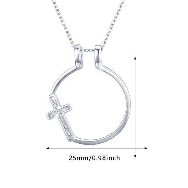 Sterling Silver Circular Shaped Cubic Zirconia Cross & Ring Holder Pendant Necklace-6