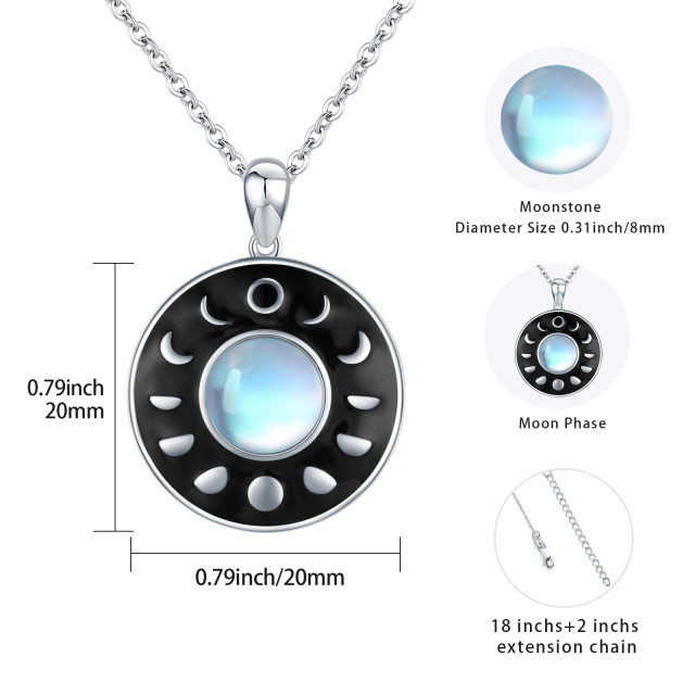 Sterling Silver Circular Shaped Moonstone Moon Cable Chain Necklace-2