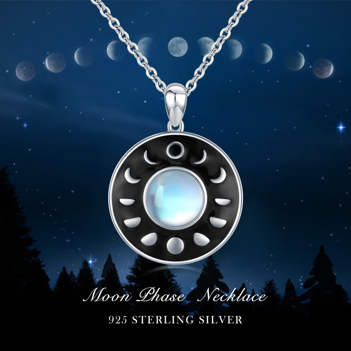 Sterling Silber kreisförmig Mondstein Mond Kabel Kette Halskette-6