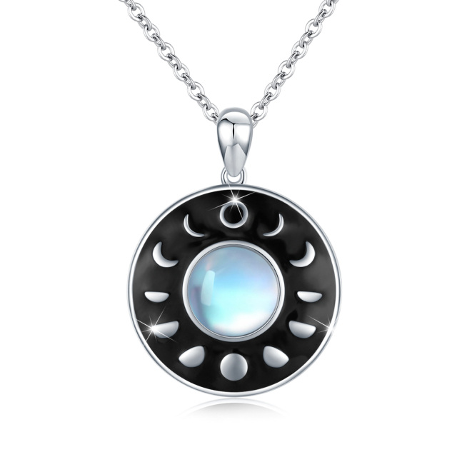 Collar de plata de ley con forma circular Moonstone Moon Cable Chain-0