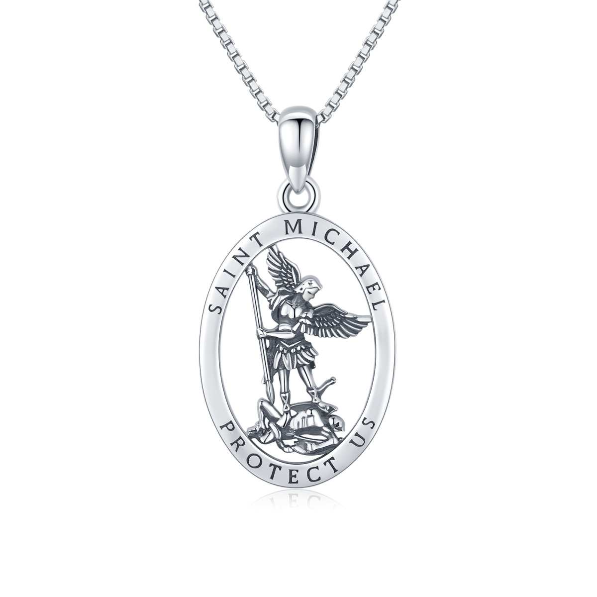 Sterling Silver Saint Michael Pendant Necklace with Box Chain-1