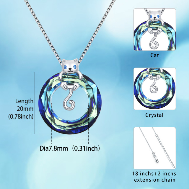 Sterling Silver Hanging Cat Crystal Pendant Necklace with Box Chain-3