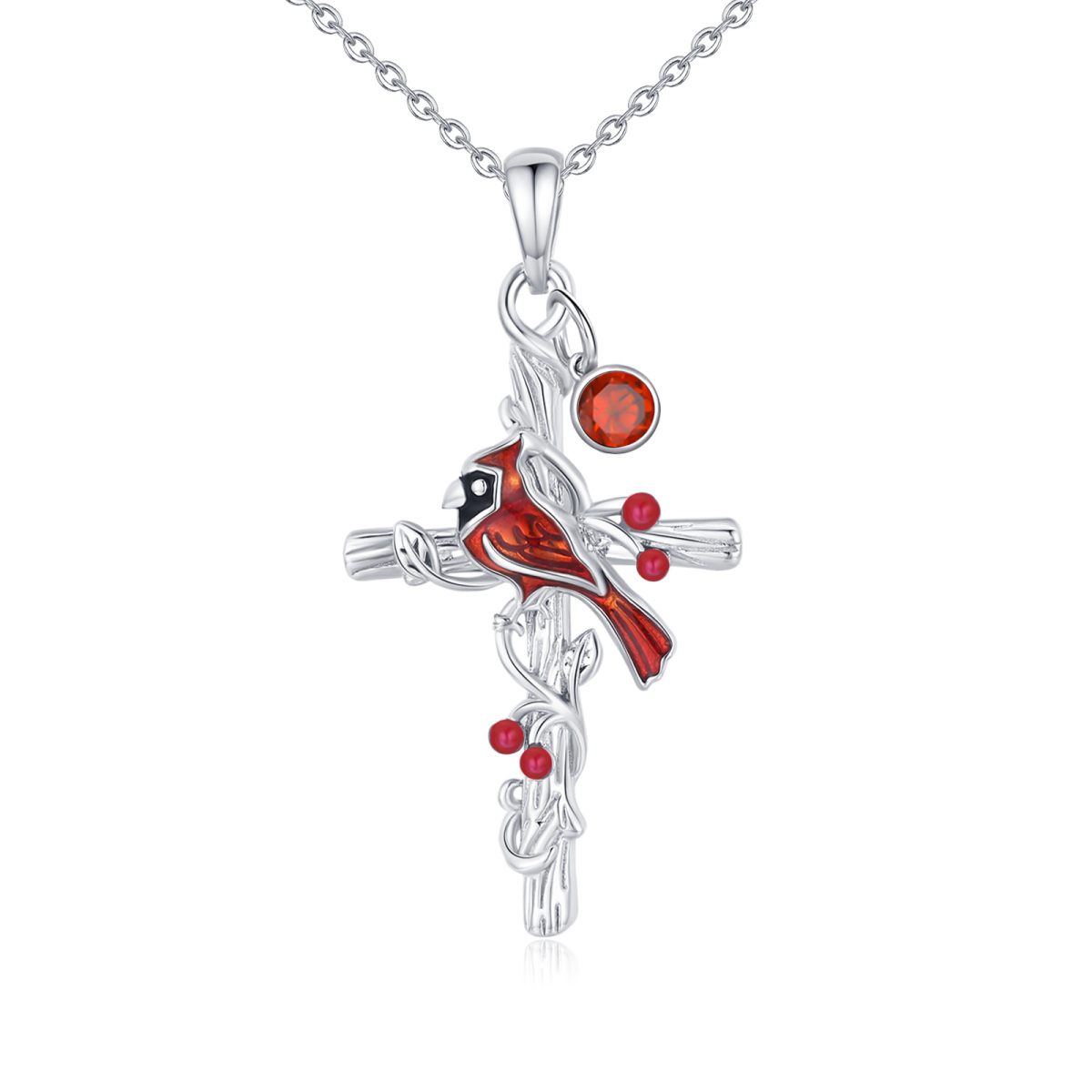 Collier en argent sterling avec chaîne câblée en forme de cardinal et de croix en zircon c-1