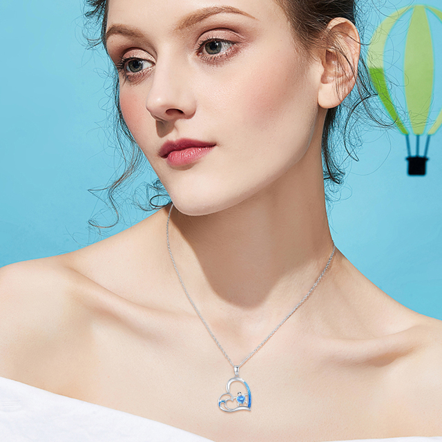 Collana con ciondolo a forma di cuore con tartaruga marina in argento sterling a forma di cuore con zirconi blu-3