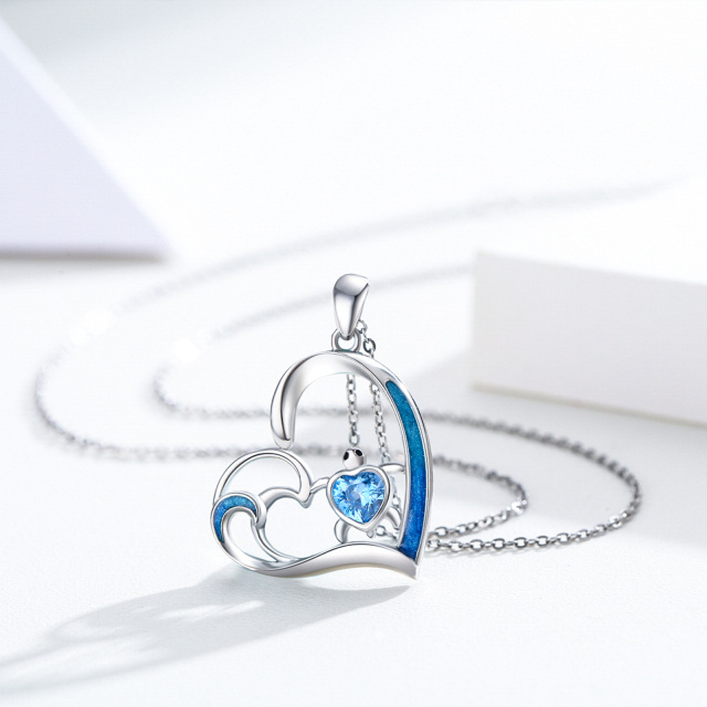 Collana con ciondolo a forma di cuore con tartaruga marina in argento sterling a forma di cuore con zirconi blu-4