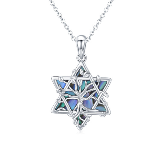 Sterling Silver Abalone Shellfish Star Of David Tree Of Life Pendant Necklace