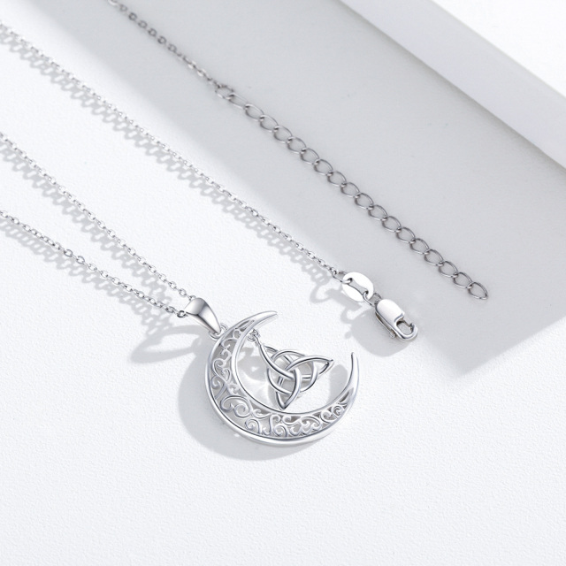 Collier en argent sterling avec nœud celtique et lune sur chaîne câblée-3