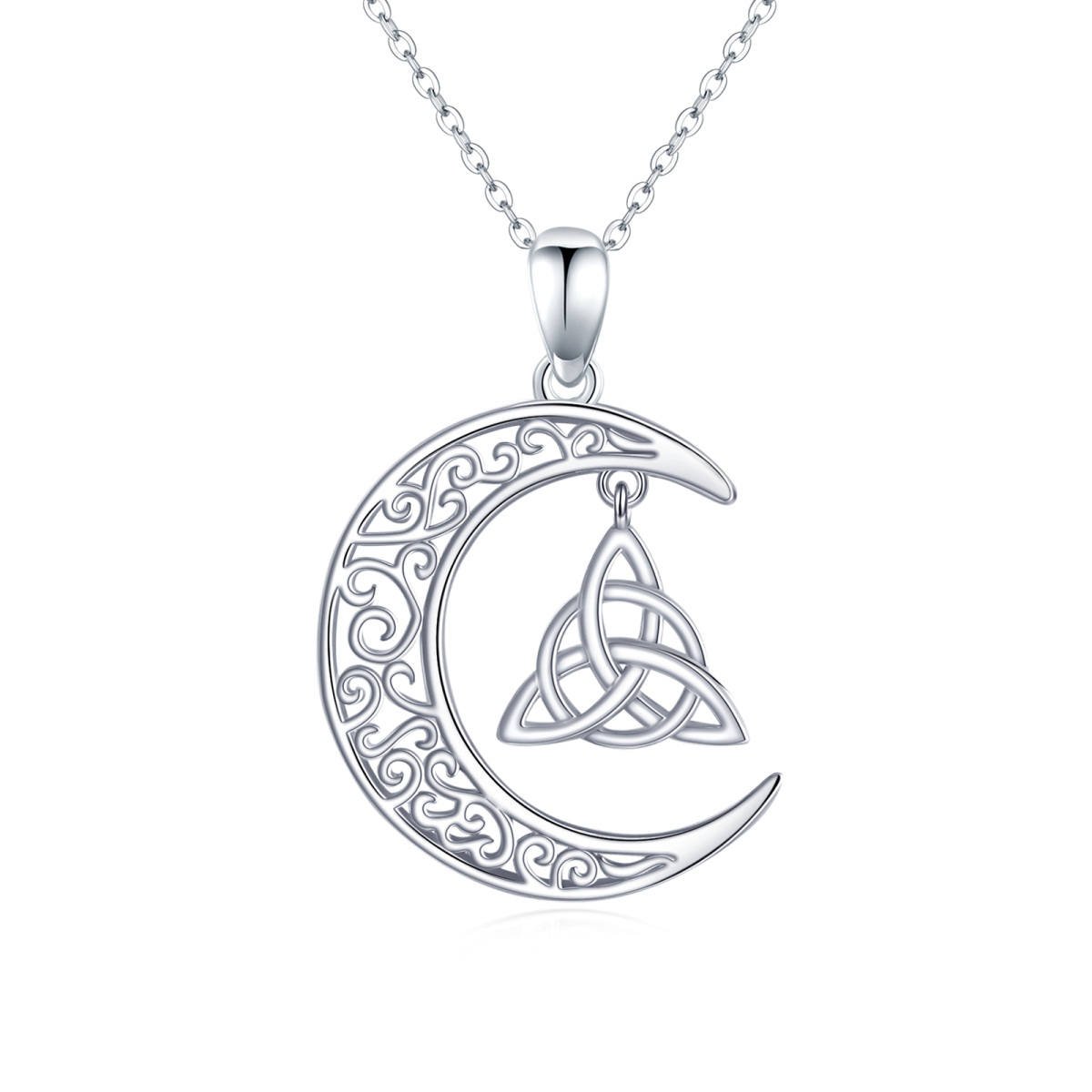 Sterling Silber Keltischer Knoten & Mond Kabelkette Halskette-1