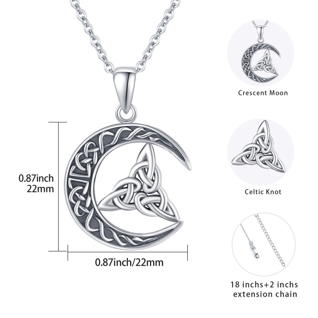 Sterling Silver Celtic Knot & Moon Pendant Necklace-5