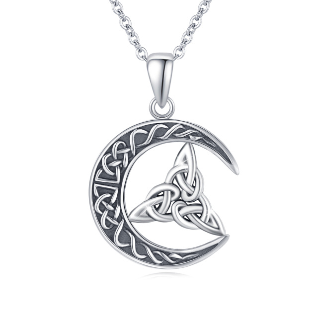 Sterling Silver Celtic Knot & Moon Pendant Necklace-1