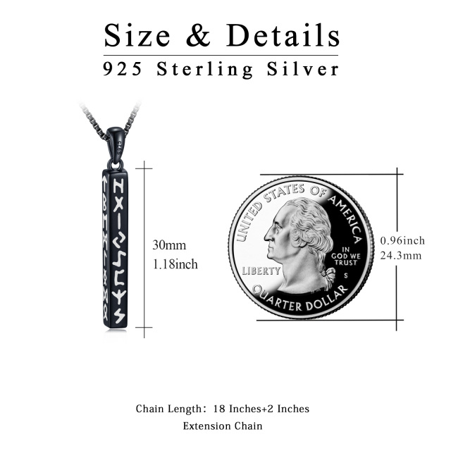 Collar de plata de ley con runa vikinga chapada en negro-4