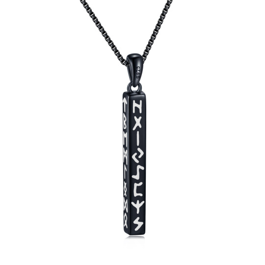 Sterling Silver with Black Plated Viking Rune Bar Necklace