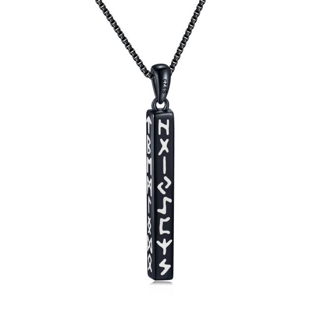 Sterling Silver with Black Plated Viking Rune Bar Necklace-0