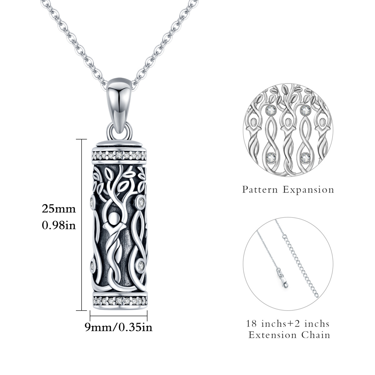 Sterling Silver Round Zircon Tree Of Life Pendant Necklace-6