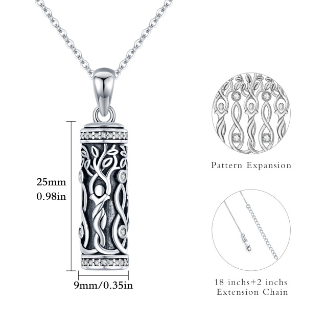 Sterling Silver Round Zircon Tree Of Life Pendant Necklace-5