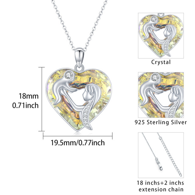 Sterling Silver Heart Shaped Crystal Mother & Daughter & Parents & Children Pendant Necklace-5